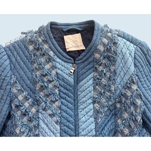REBECCA TAYLOR Patch Chambray Jacket Textured Cropped Size XS - Picture 6 of 8